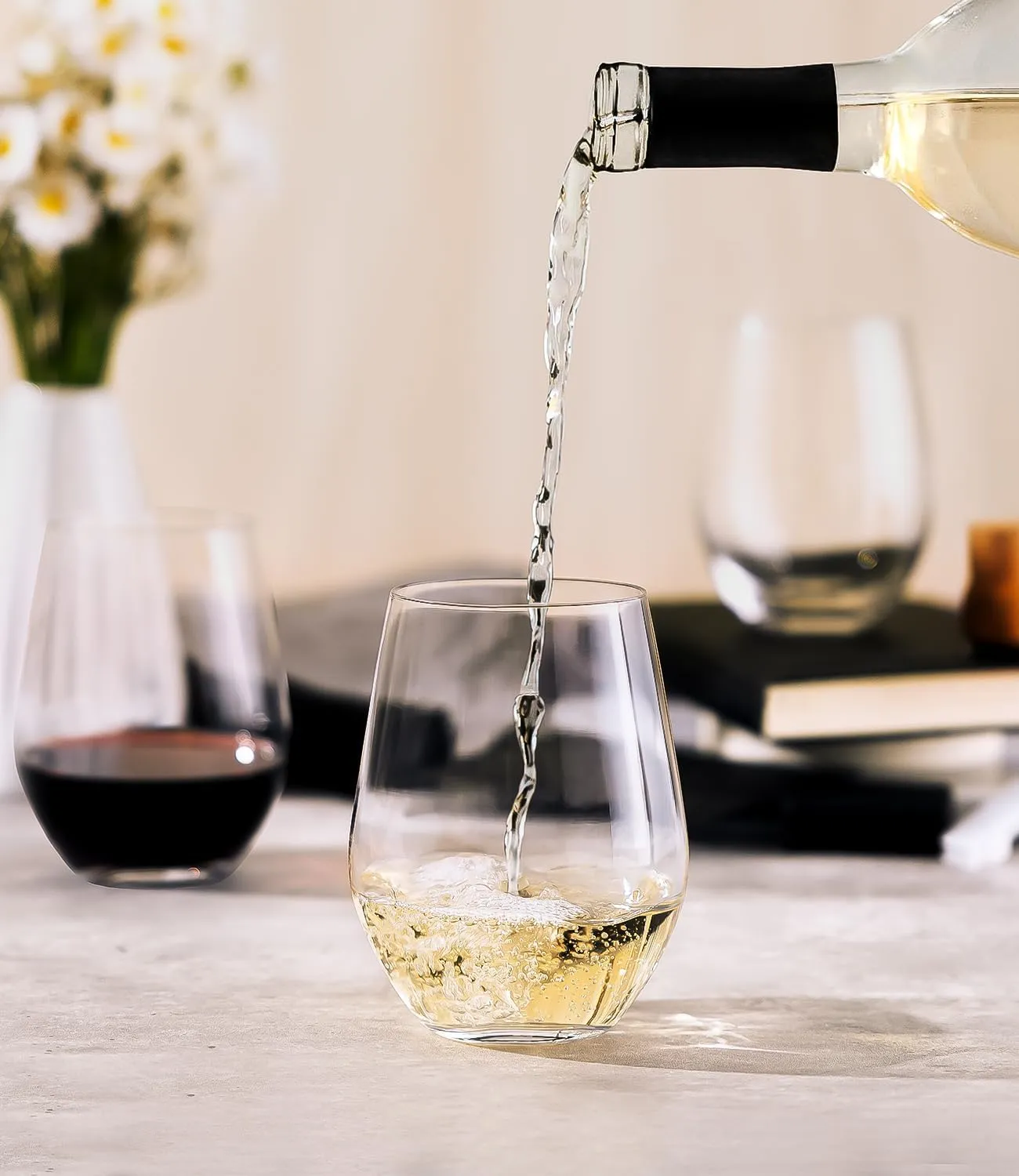 Unbreakable Plastic Stemless Wine Glasses Set of 6, Tritan Plastic Wine Glass BPA Free, Reusable Drinking Glassware for Outdoor Use, Poolside, Party, Camp, 16 OZ Clear