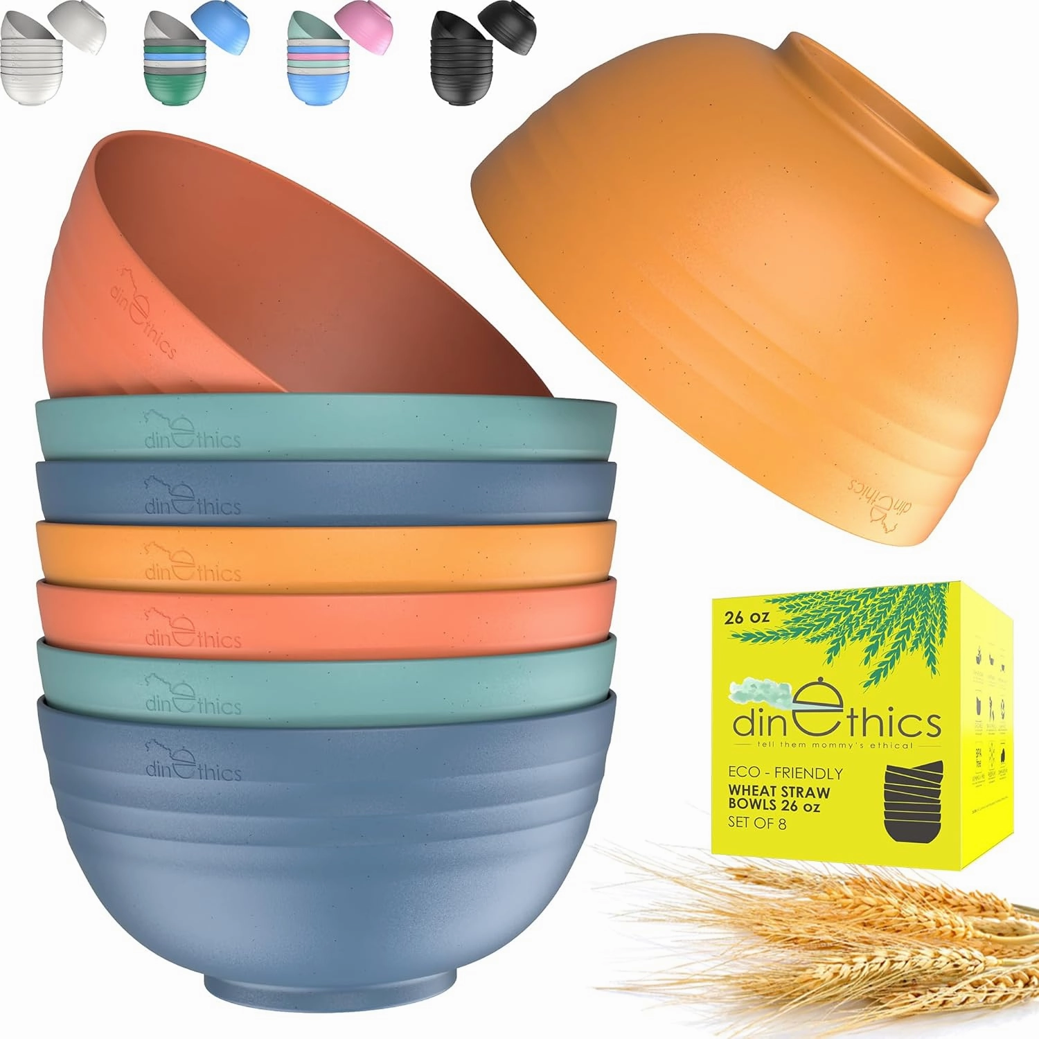 Unbreakable bowls for kids & Elders - 8 Wheat straw bowls (26 oz) Microwave bowls for heating food - kids cereal bowl for salad, soup, breakfast, snacks! RV & Camping Bowls - Replace Plastic Bowls NOW