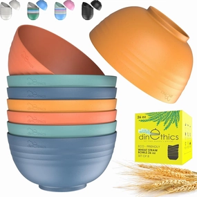 Unbreakable bowls for kids & Elders - 8 Wheat straw bowls (26 oz) Microwave bowls for heating food - kids cereal bowl for salad, soup, breakfast, snacks! RV & Camping Bowls - Replace Plastic Bowls NOW