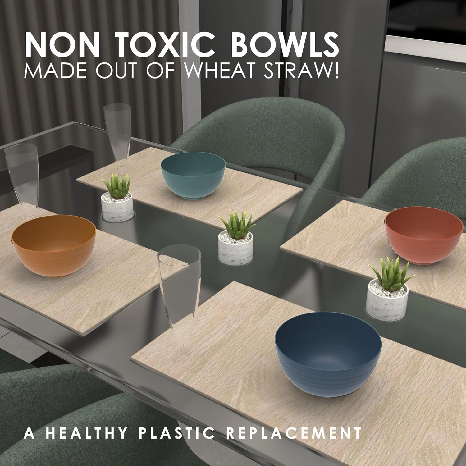 Unbreakable bowls for kids & Elders - 8 Wheat straw bowls (26 oz) Microwave bowls for heating food - kids cereal bowl for salad, soup, breakfast, snacks! RV & Camping Bowls - Replace Plastic Bowls NOW
