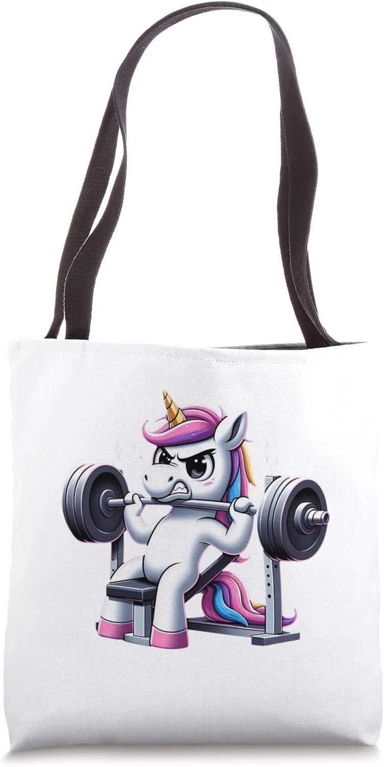 Unicorn Decline Barbell Bench Press Fitness Gym Men Women Tote Bag