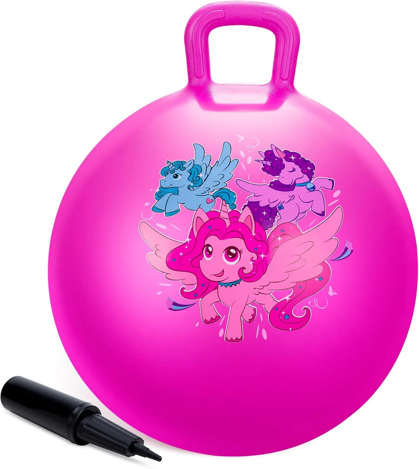 Unicorn Hopper Ball, 18 Inch Bouncy Ball with Handle for Kids Aged 3-8, Inflatable Jumping Toys for Boys Girls, Pink Hopping Toys with Pump