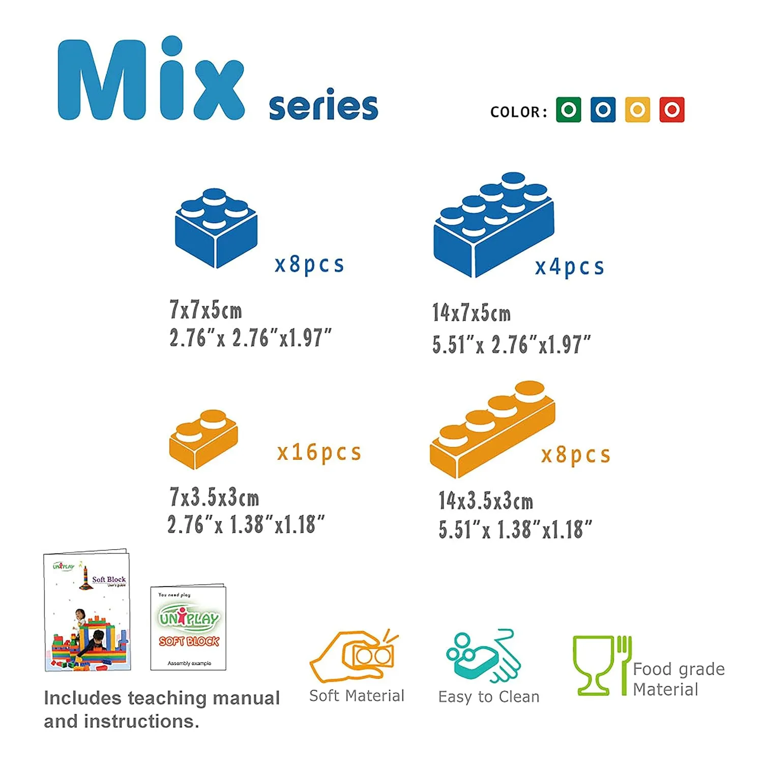 UNiPLAY Mix Soft Building Blocks - 36-Piece Set for Infant Early Learning, Cognitive Development, and Toddler Creative Play - Ages 3 Months 