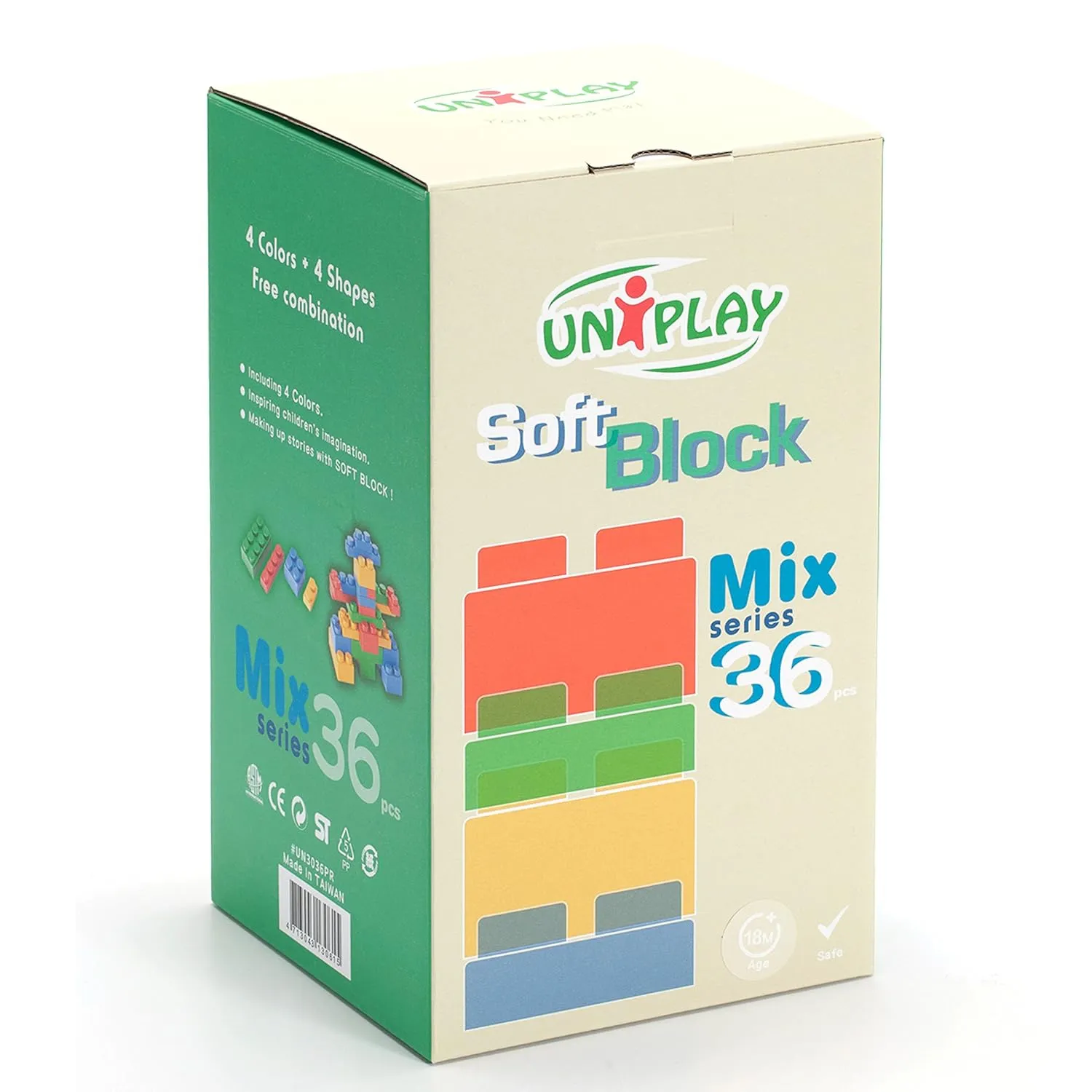 UNiPLAY Mix Soft Building Blocks - 36-Piece Set for Infant Early Learning, Cognitive Development, and Toddler Creative Play - Ages 3 Months 
