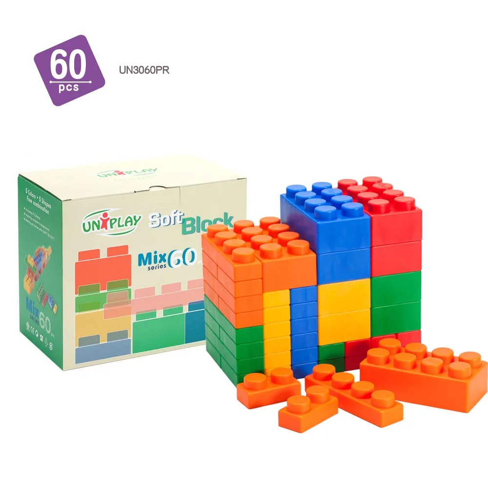 UNiPLAY Mix Soft Building Blocks - 60-Piece Set for Infant Early Learning, Cognitive Development, and Toddler Creative Play - Ages 3 Months 