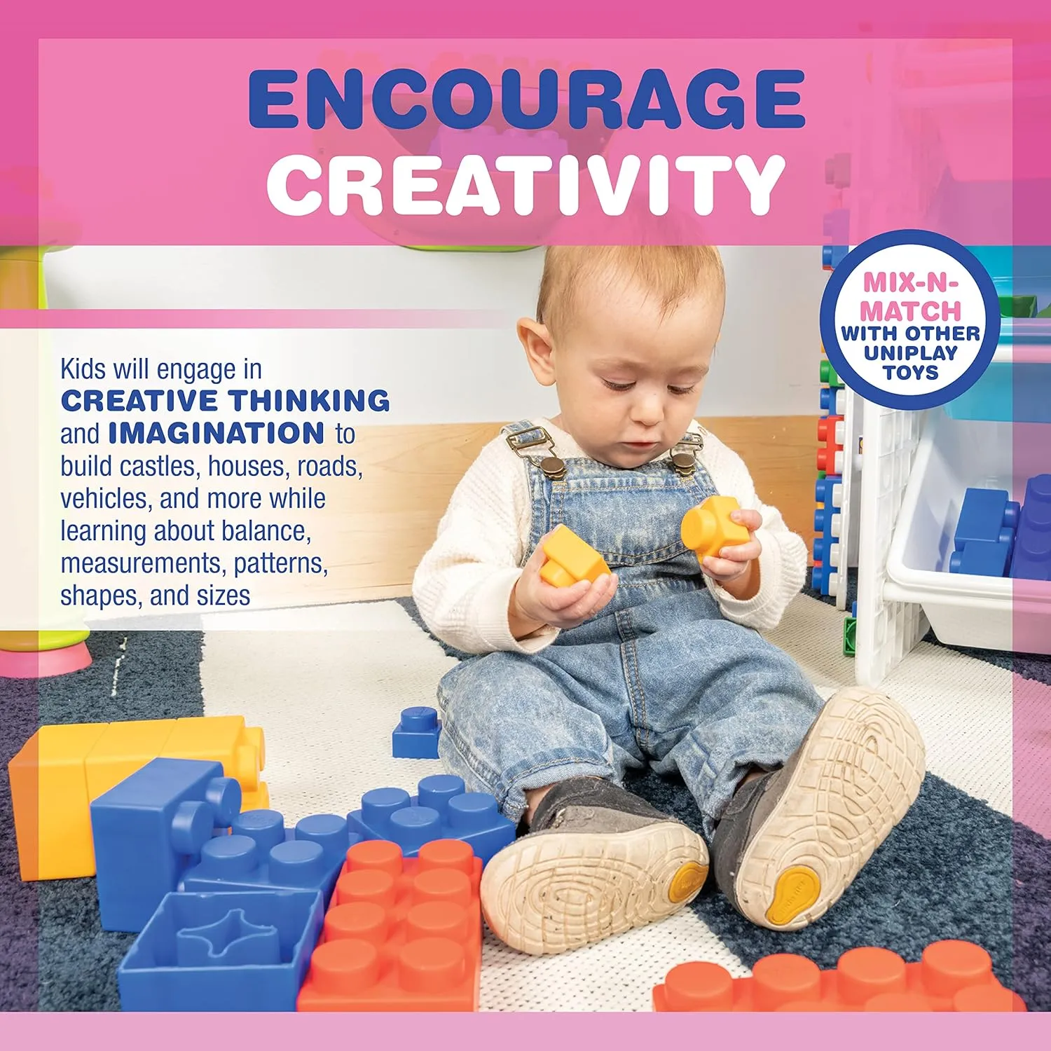 UNiPLAY Plump Soft Building Blocks - 12-Piece Jumbo Stacking Multicolor Set for Early Cognitive Development and Creative Play - Ages 3 Months 