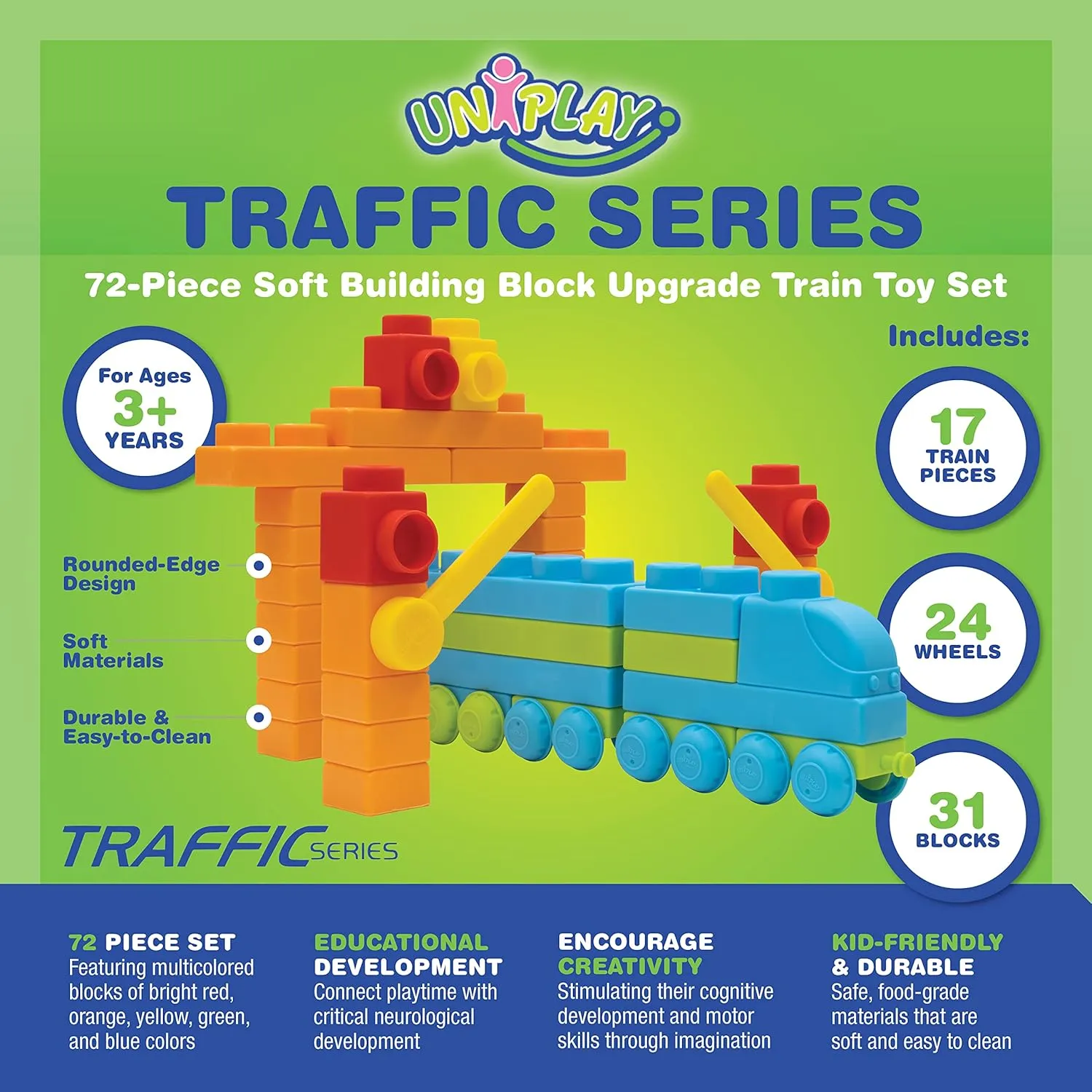 UNiPLAY Train Set Building Block Toy for Cognitive Development, Motor Skills, Sensory Learning, Educational Toy for 3 Years Old and Up (72 Piece-Set)