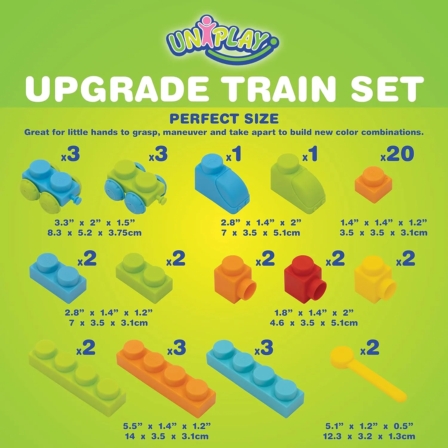 UNiPLAY Train Set Building Block Toy for Cognitive Development, Motor Skills, Sensory Learning, Educational Toy for 3 Years Old and Up (72 Piece-Set)