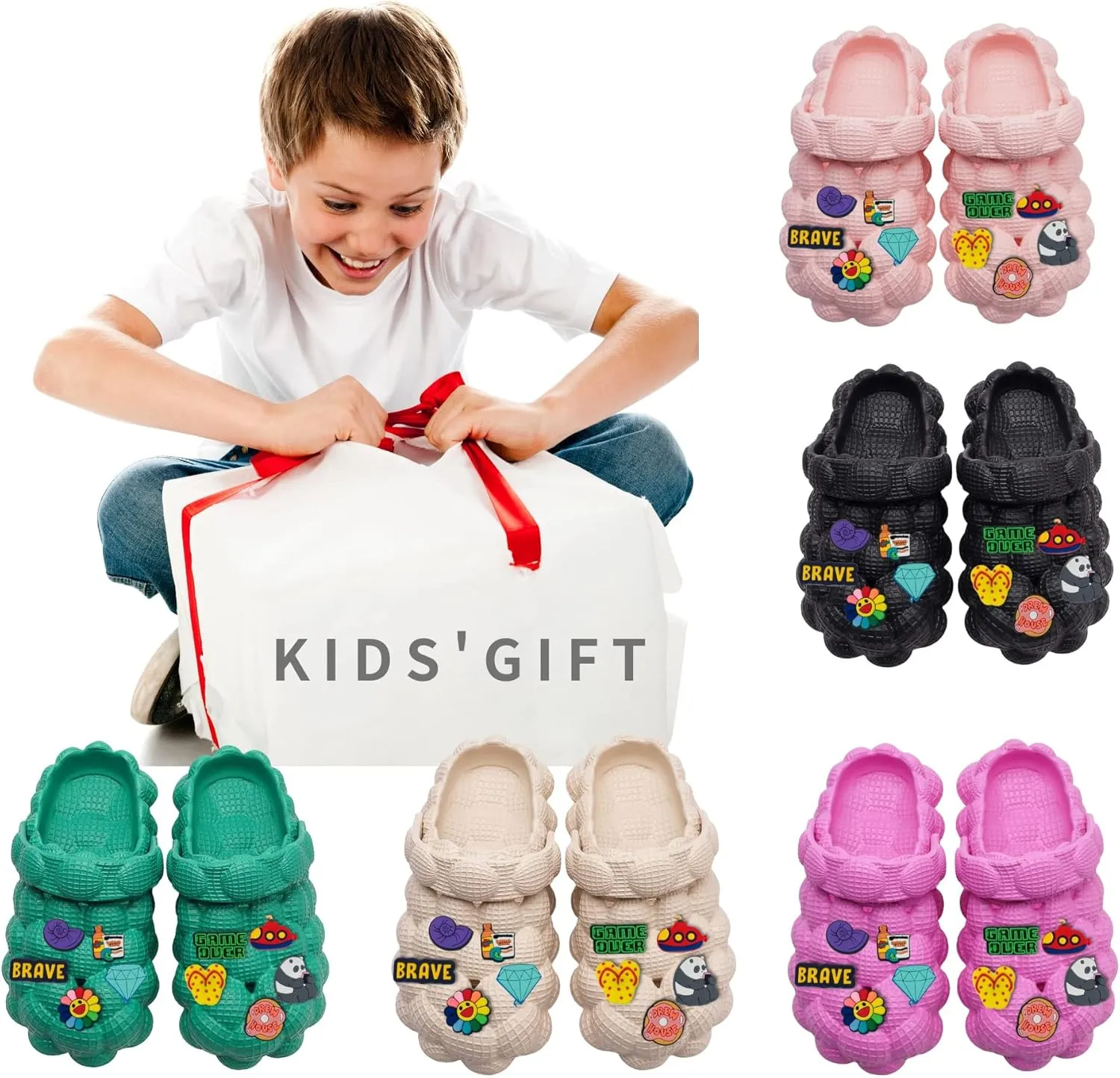Unisex Bubble Slides Sandals for Kids Golf Ball Slides Bubble Clogs Garden Shoes Girls Boys Comfy Anti-Slip for Shower Beach Bath Indoor and Outdoor