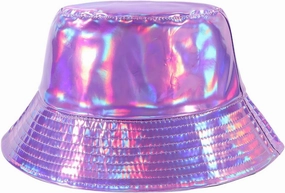 Unisex Black Bucket Hat Waterproof Rain Hat Reversible Shiny Rave Bucket Hat for Concert Festival