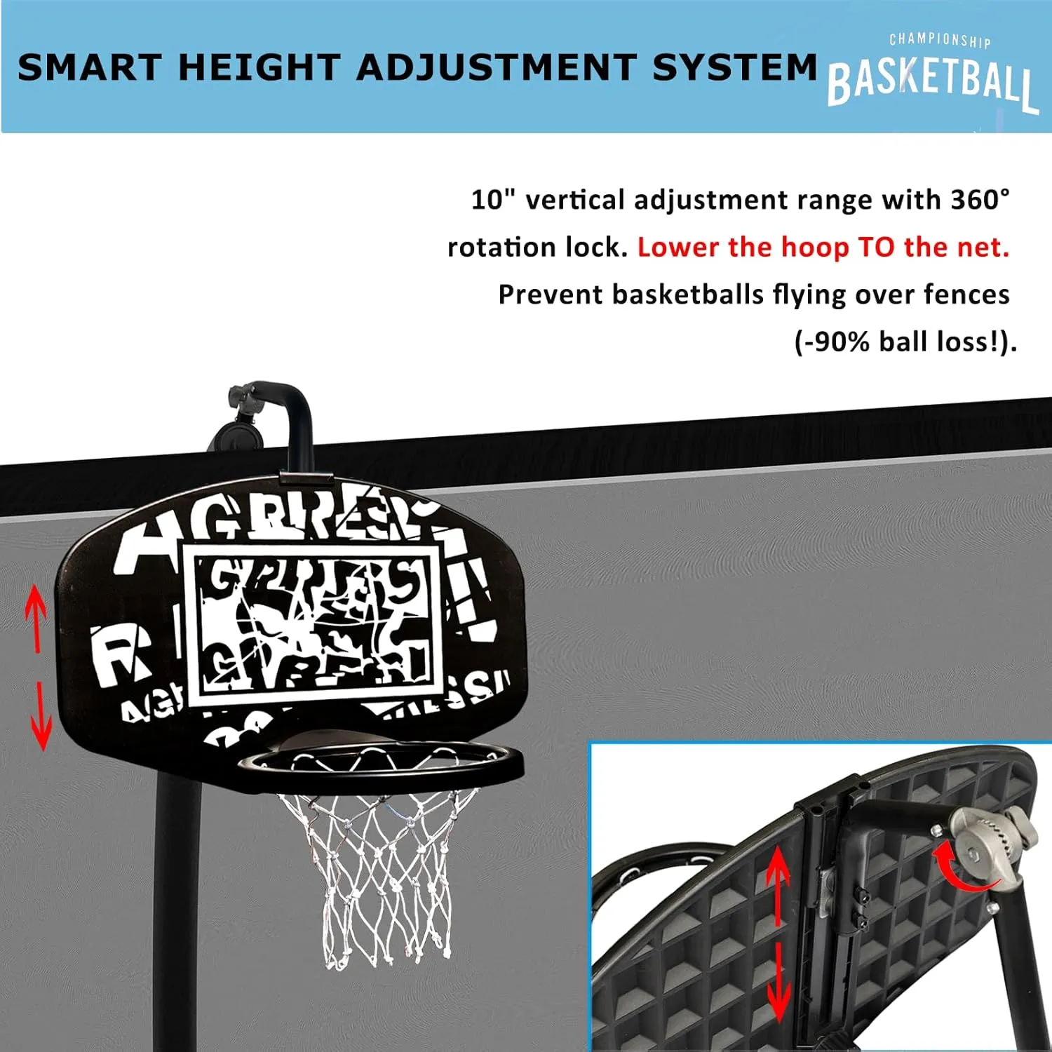 Universal Adjustable Trampoline Basketball Hoop Set, with 3 Mini Balls and Air Pump, Fits All Trampoline Models, Trampoline Accessories of All Ages, Height and Angle Adjustable