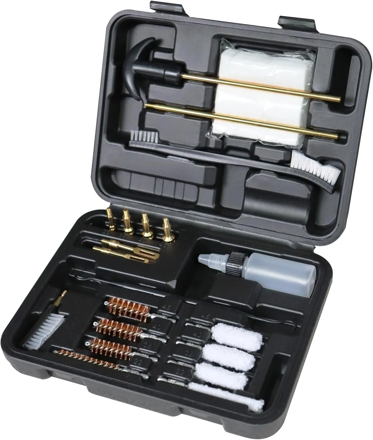 Universal Gun Cleaning Kit Pistol 9mm .38 .22 .40 .45 Caliber for Handgun Hunting Shooting with Bronze Bore Brush & Brass Jag Oil Bottle
