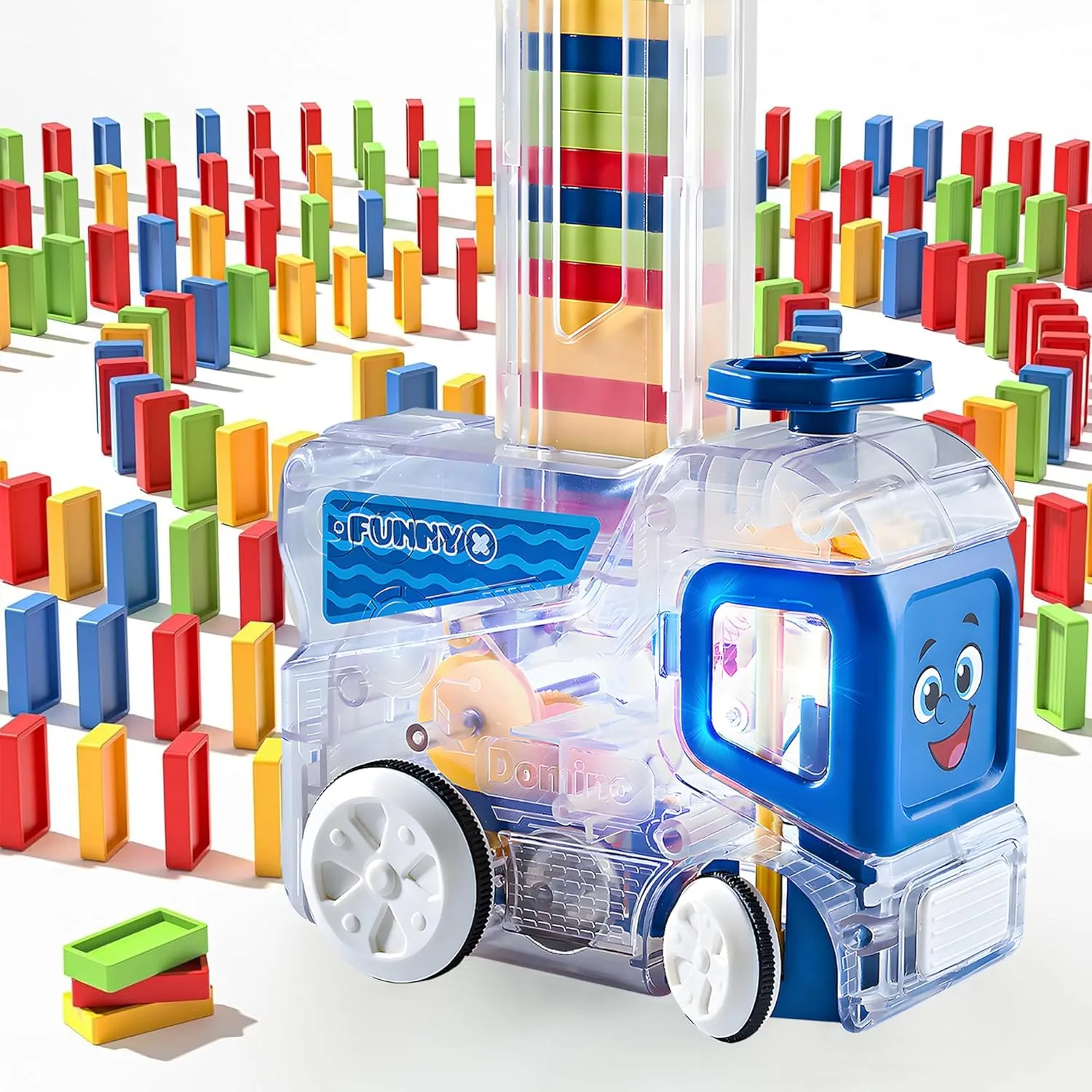 Upgrade Automatic Domino Train Set,with 180 Pcs Dominoes,Montessori Stacking Toy for Ages 5-7,Birthday Gift for Toddlers Kids (Boys & Girls)