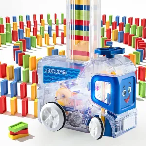 Upgrade Automatic Domino Train Set,with 180 Pcs Dominoes,Montessori Stacking Toy for Ages 5-7,Birthday Gift for Toddlers Kids (Boys & Girls)