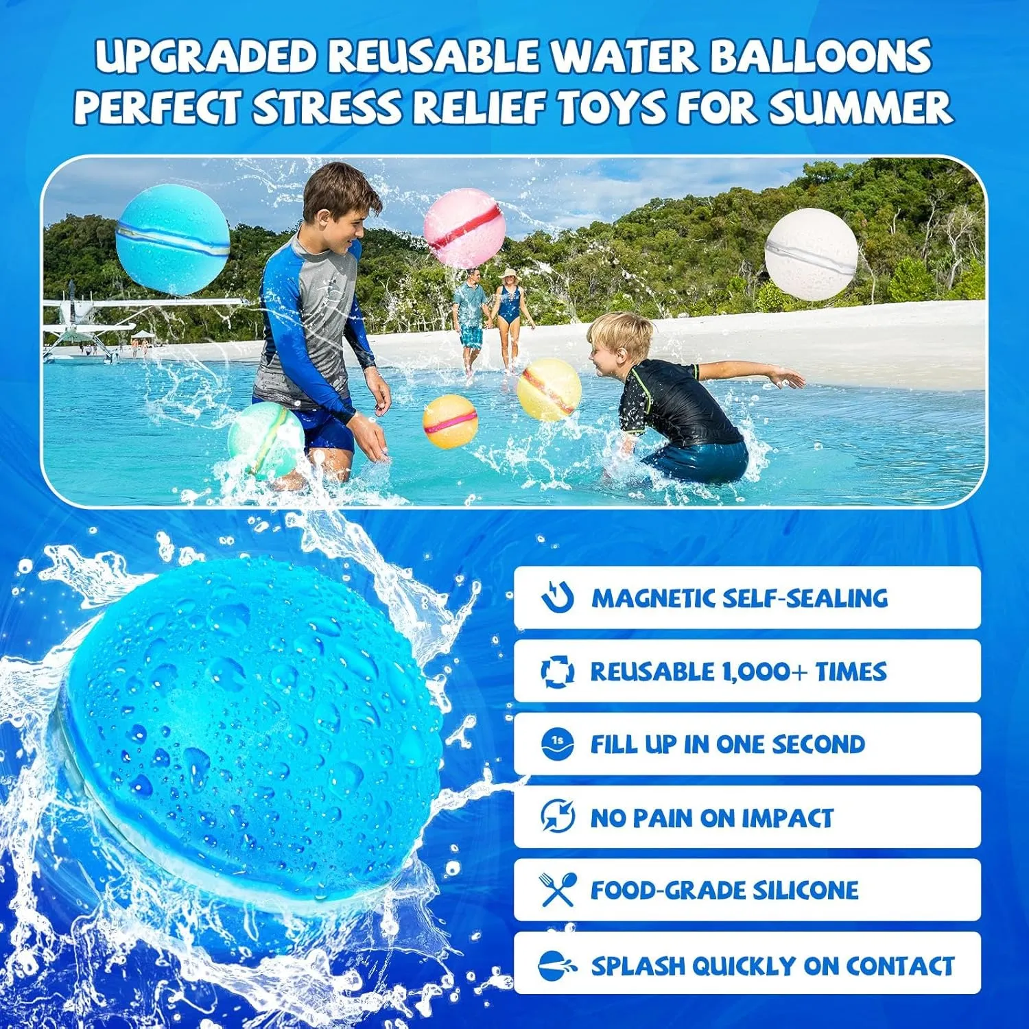Upgrade Reusable Water Balloons, Magnetic Silicone Refillable Water splash balls,Quick-Fill, Durable & Leak-Proof, Perfect for Outdoor Summer Water Fun
