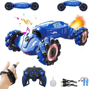 Upgraded Hand Gesture Sensing RC Stunt Car with Lights Music, Spray Drift Gesture RC Car 360° Spins All Terrains Hand Controlled Truck Toys for 6 7 8 9 10 Year Old Boys