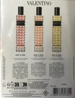 Valentino Donna Born in Roma Travel Spray Perfume 3PC Gift Set Born In Roma Eau De Parfum 0.5 Oz   Born In Roma Coral Fantasy EDP 0.5 Oz   Born In Roma Yellow Dream EDP 0.5 Oz
