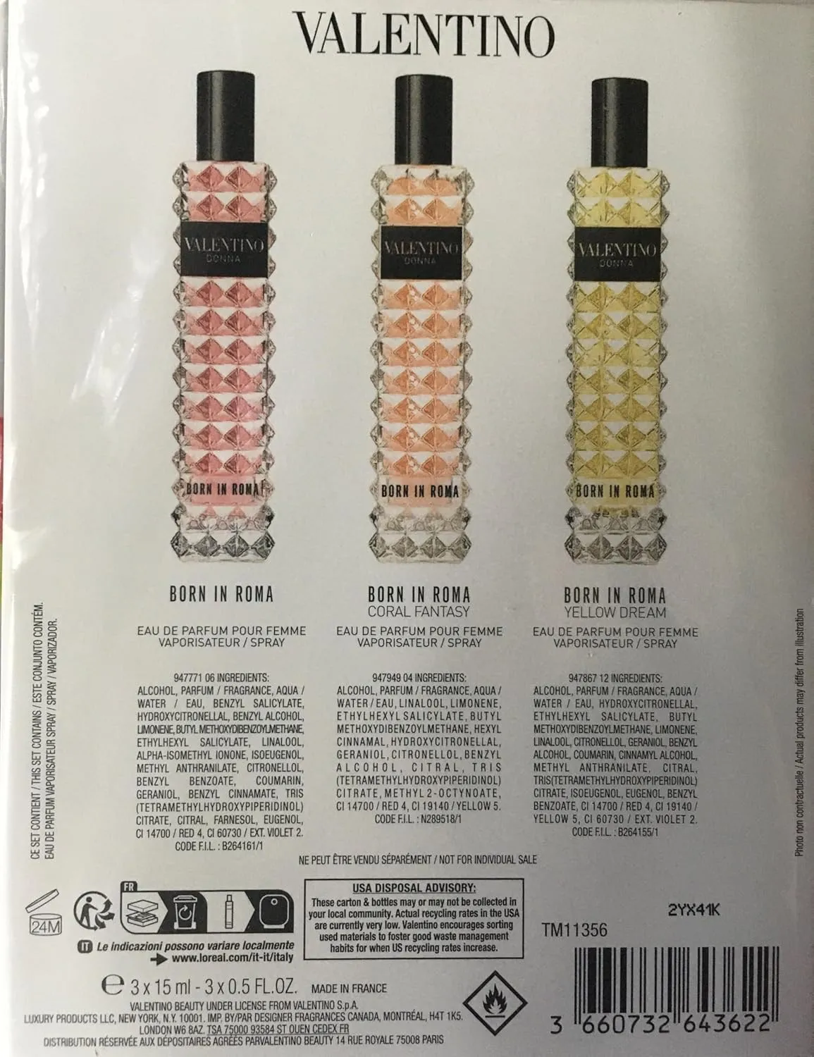 Valentino Donna Born in Roma Travel Spray Perfume 3PC Gift Set Born In Roma Eau De Parfum 0.5 Oz   Born In Roma Coral Fantasy EDP 0.5 Oz   Born In Roma Yellow Dream EDP 0.5 Oz