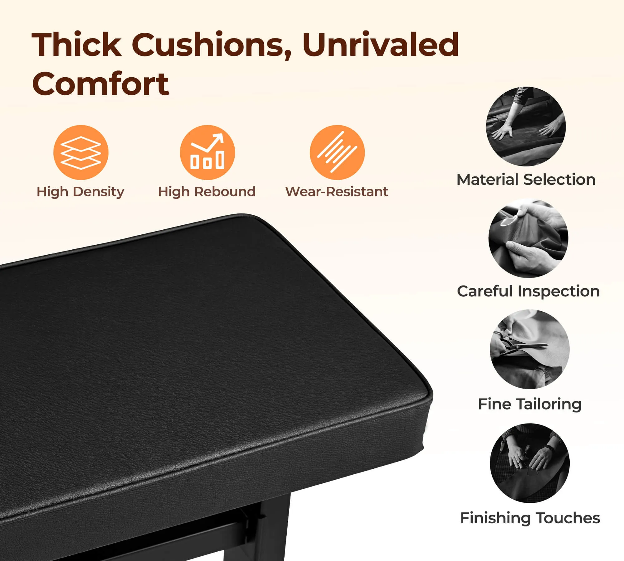 Vangoa Piano Bench Adjustable Stool, Music Keyboard Bench Seat for Piano Keyboard Stand with Black Padded Cushion Professional for Musicians, Heavy Duty Piano Stool Chair PU Leather, PB-1