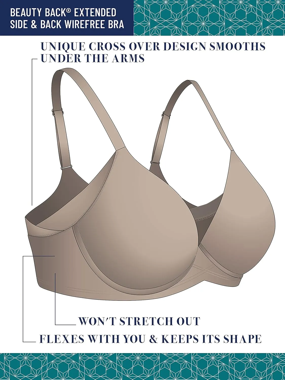 Vanity Fair Women's Beauty Bra with Extended Side & Back Smoothing