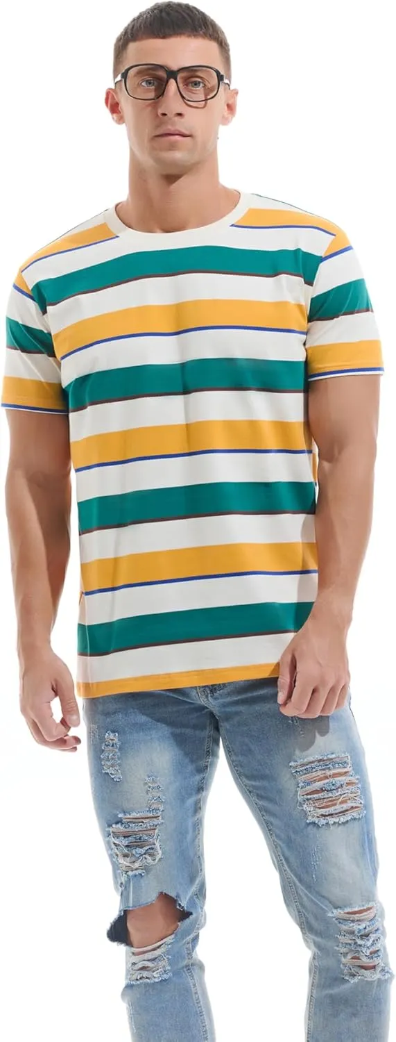 VEIISAR Men's Crewneck Striped T-Shirt Soft Elastic Cotton Tees