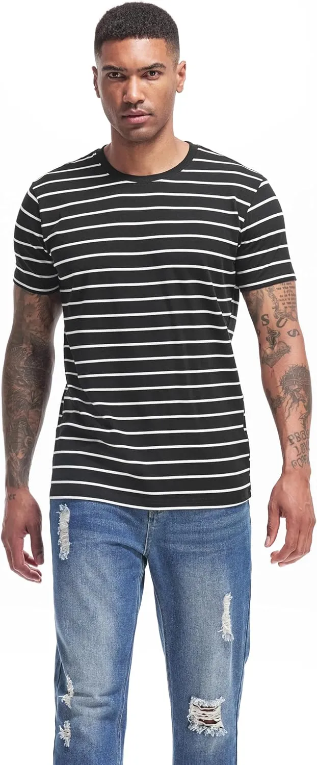 VEIISAR Men's Crewneck Striped T-Shirt Soft Elastic Cotton Tees