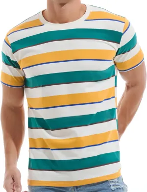 VEIISAR Men's Crewneck Striped T-Shirt Soft Elastic Cotton Tees