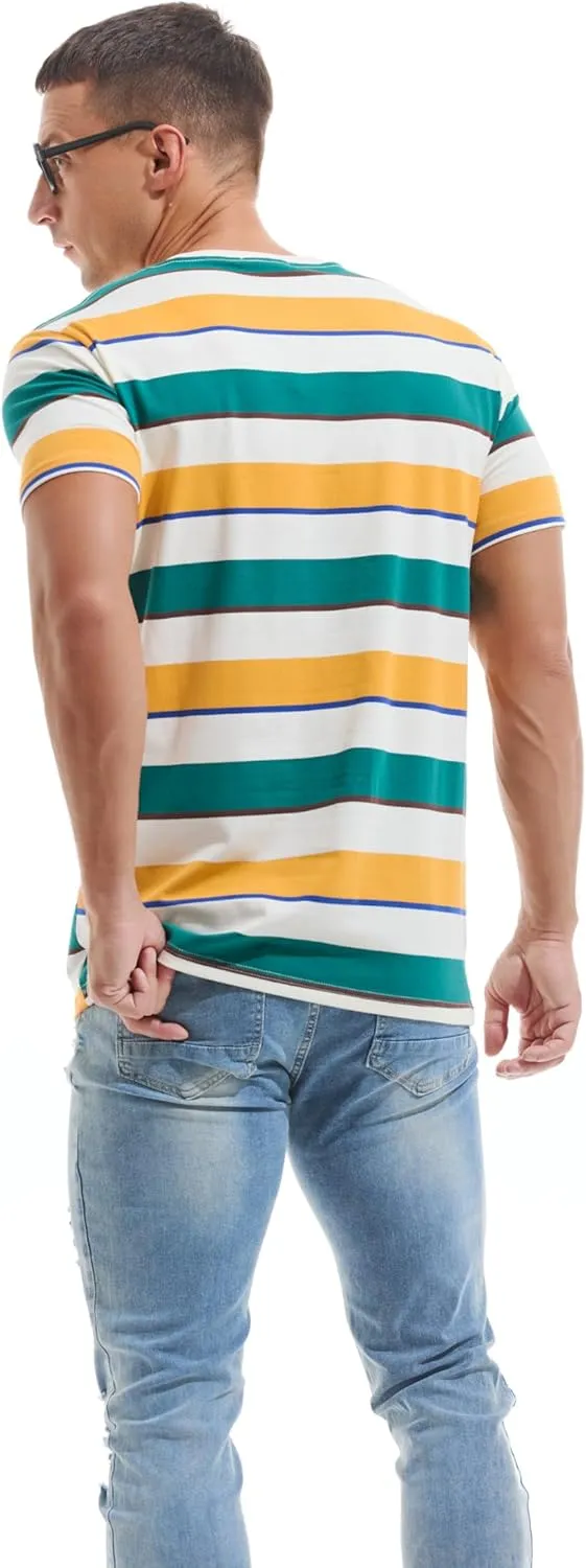 VEIISAR Men's Crewneck Striped T-Shirt Soft Elastic Cotton Tees