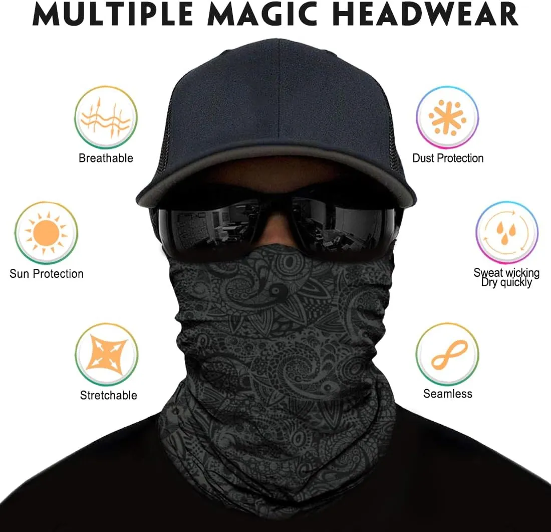 Venswell Neck Gaiter Face Mask Men Women,Seamless Bandana Rave Face Cover Scarf Mask,Balaclava,Headband, Head Wrap,Headwear