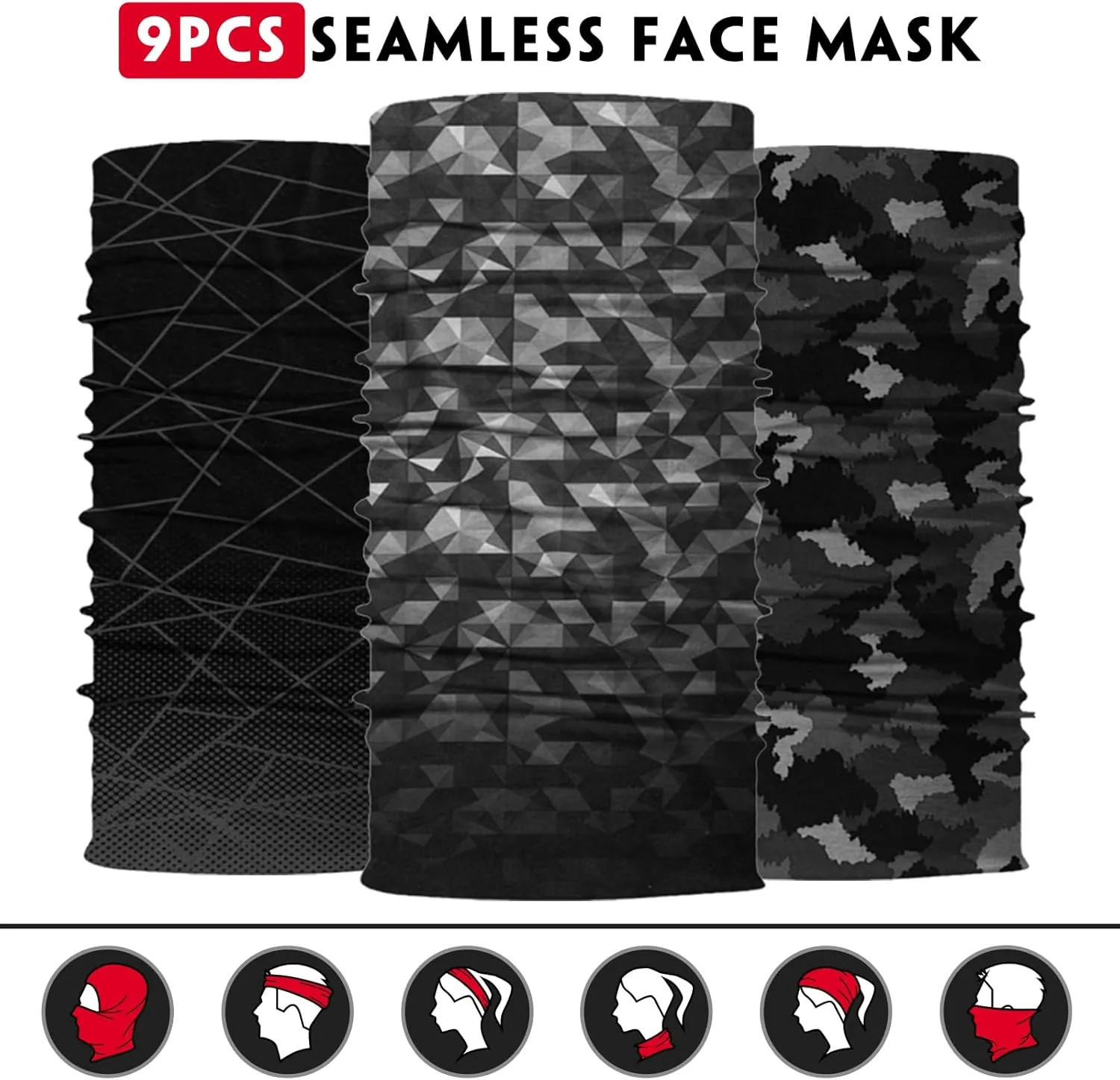 Venswell Neck Gaiter Face Mask Men Women,Seamless Bandana Rave Face Cover Scarf Mask,Balaclava,Headband, Head Wrap,Headwear