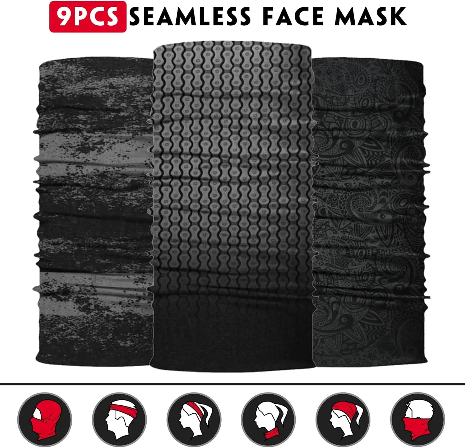 Venswell Neck Gaiter Face Mask Men Women,Seamless Bandana Rave Face Cover Scarf Mask,Balaclava,Headband, Head Wrap,Headwear