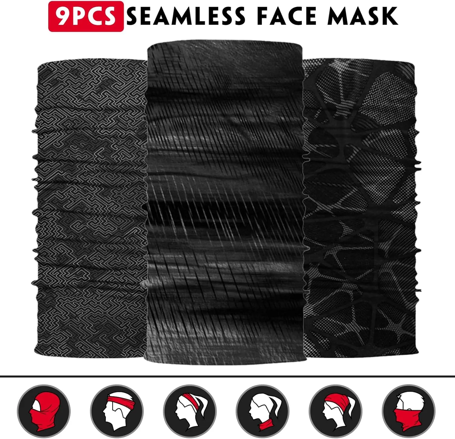 Venswell Neck Gaiter Face Mask Men Women,Seamless Bandana Rave Face Cover Scarf Mask,Balaclava,Headband, Head Wrap,Headwear