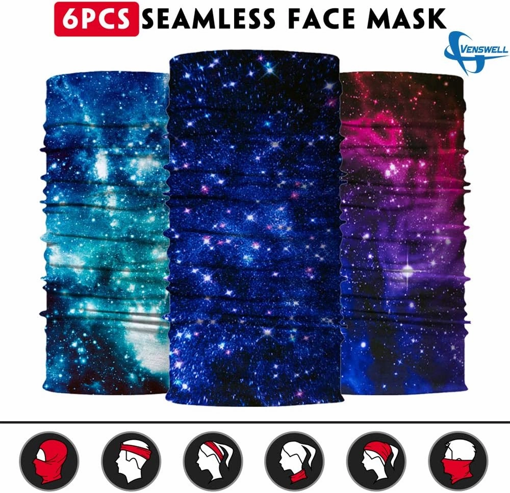 Venswell Neck Gaiter Face Mask Men Women,Seamless Bandana Rave Face Cover Scarf Mask,Balaclava,Headband, Head Wrap,Headwear