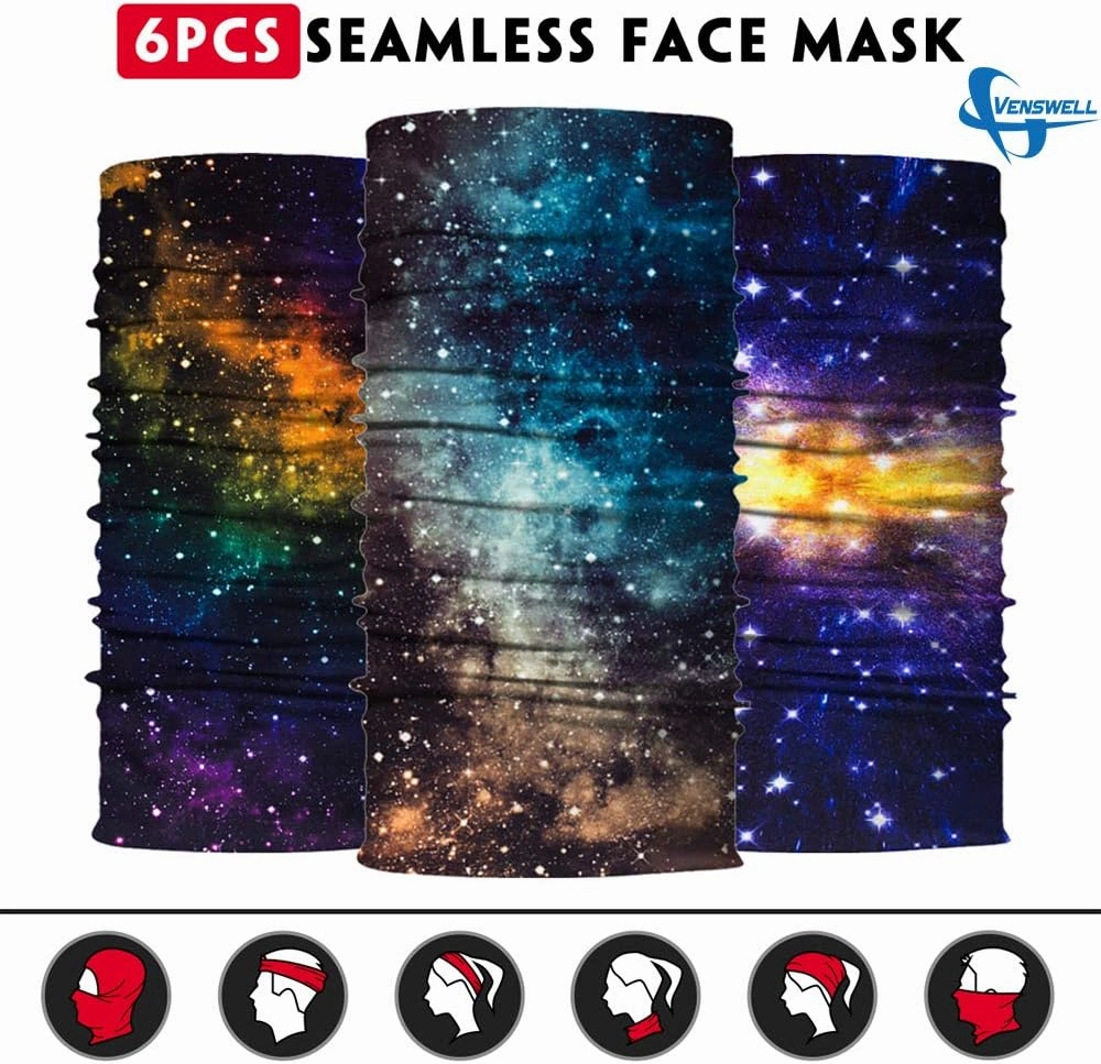 Venswell Neck Gaiter Face Mask Men Women,Seamless Bandana Rave Face Cover Scarf Mask,Balaclava,Headband, Head Wrap,Headwear