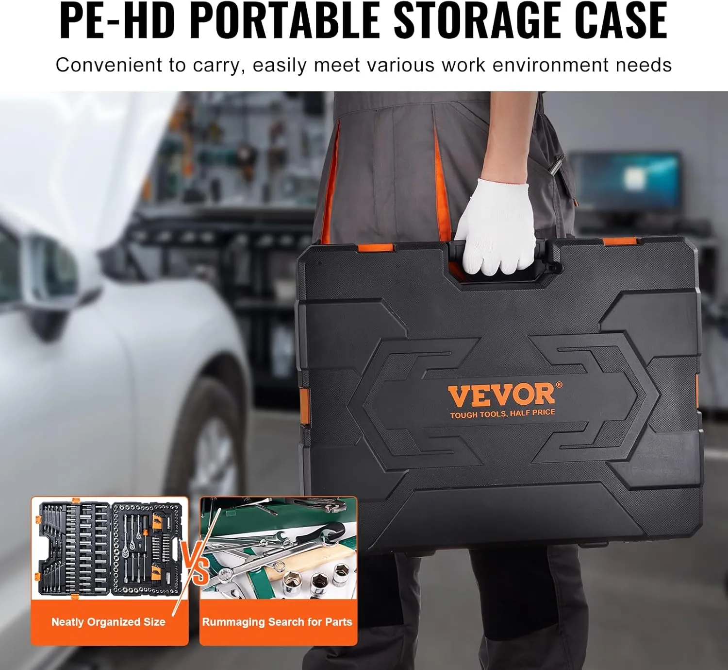 VEVOR Mechanics Tool Set, 205 Pcs SAE and Metric Sockets, 1/4" 3/8" 1/2" Drive Deep and Standard Sockets, Chrome Vanadium Steel, Polyethylene