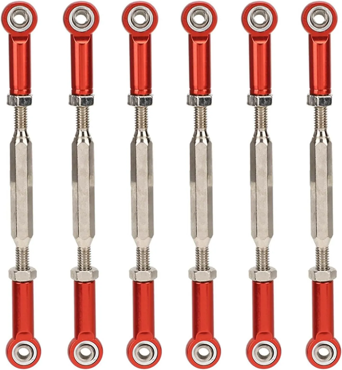 VGEBY 6Pcs RC Car Push Rod, 88mm Aluminum Alloy Adjustable Turnbuckle Rod Linkage Upgrade Part for RC Car (Red) 1/10 Scale Linkage