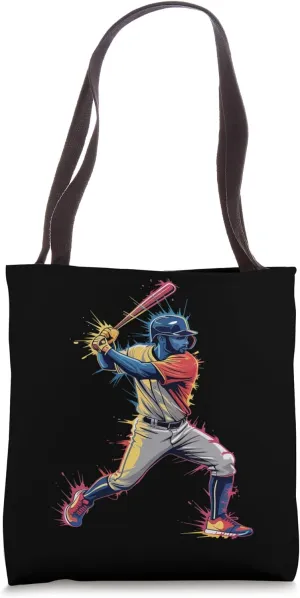 Vibrant Baseball Player Ready To Swing Tote Bag