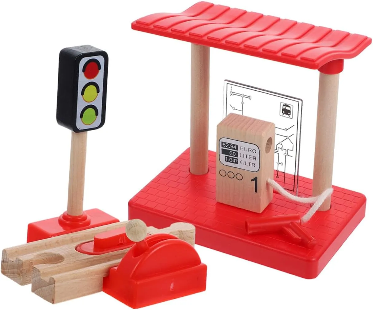 VICASKY 4sets Boys and Girls Gas Station Toy Multi-Function Train Track Accessories Lifting Road Block Gas Station Playset for Creative Learning Imaginative Play