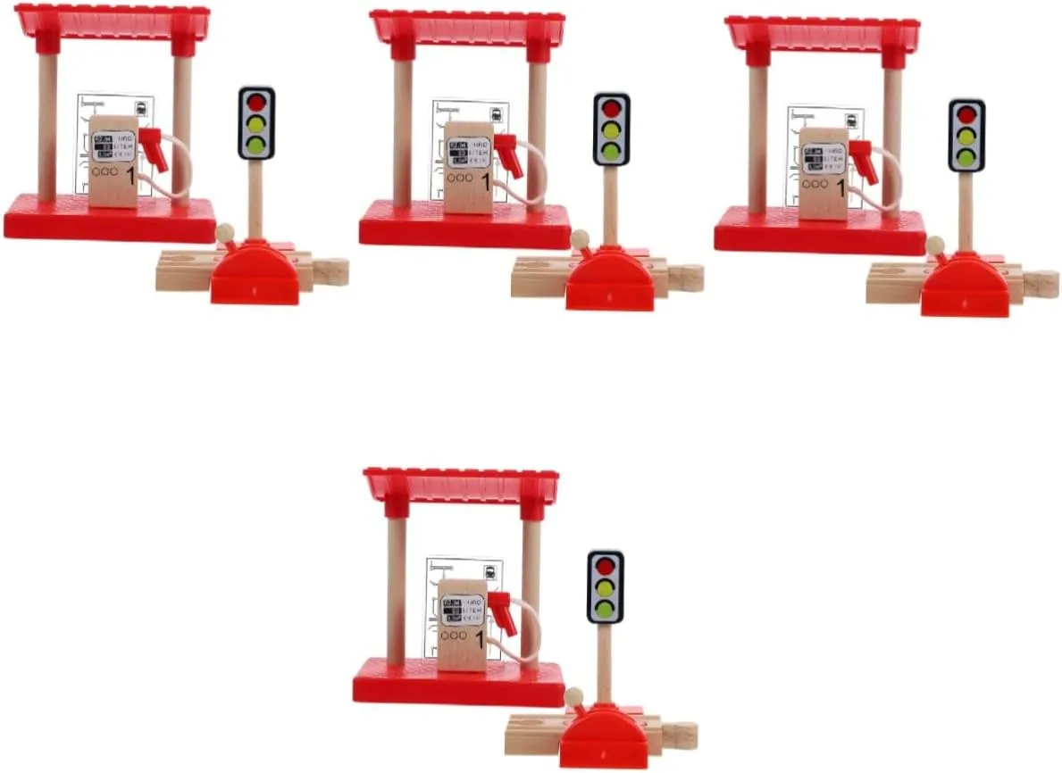 VICASKY 4sets Boys and Girls Gas Station Toy Multi-Function Train Track Accessories Lifting Road Block Gas Station Playset for Creative Learning Imaginative Play