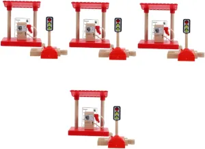 VICASKY 4sets Boys and Girls Gas Station Toy Multi-Function Train Track Accessories Lifting Road Block Gas Station Playset for Creative Learning Imaginative Play