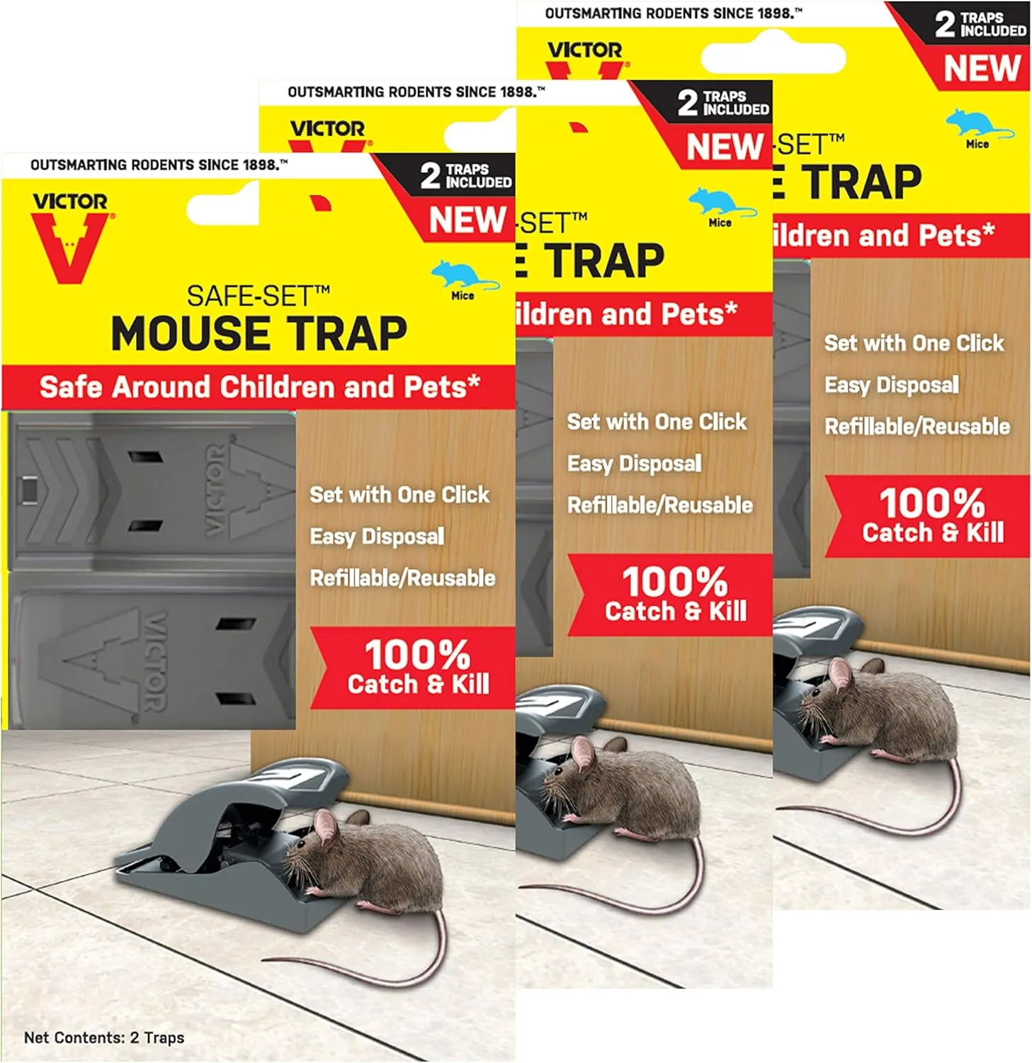 Victor M070-6SR Easy and Safe-Set Power Kill Mouse Trap Quick and Clean Rodent Disposal - 6 Reusable Mouse Traps