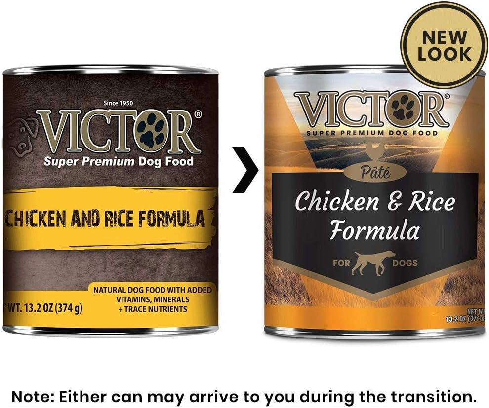 VICTOR Super Premium Dog Food – Chicken and Rice Formula Pâté – Canned Wet Adult Dog and Puppy Food – Ideal Kibble Topper or Standalone Meal – All Breed Sizes, 12 x 13.2 oz Cans