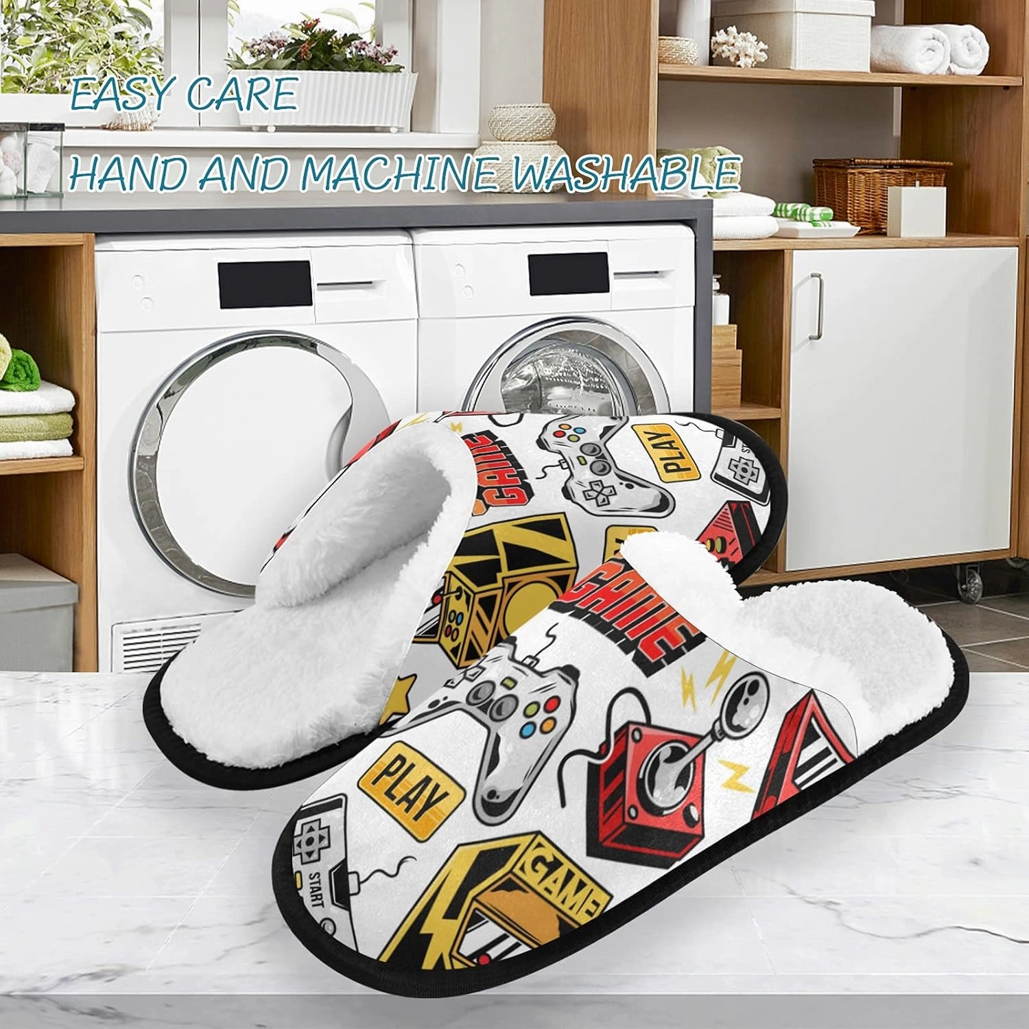 Video Game Slippers, Soft Memory Foam Non-Slip Indoor House Slippers Home Shoes for Hotel Travel Bedroom Spa
