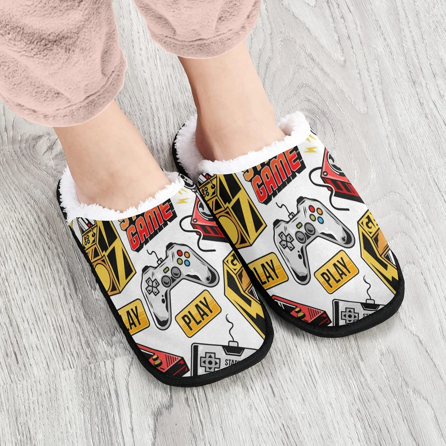 Video Game Slippers, Soft Memory Foam Non-Slip Indoor House Slippers Home Shoes for Hotel Travel Bedroom Spa
