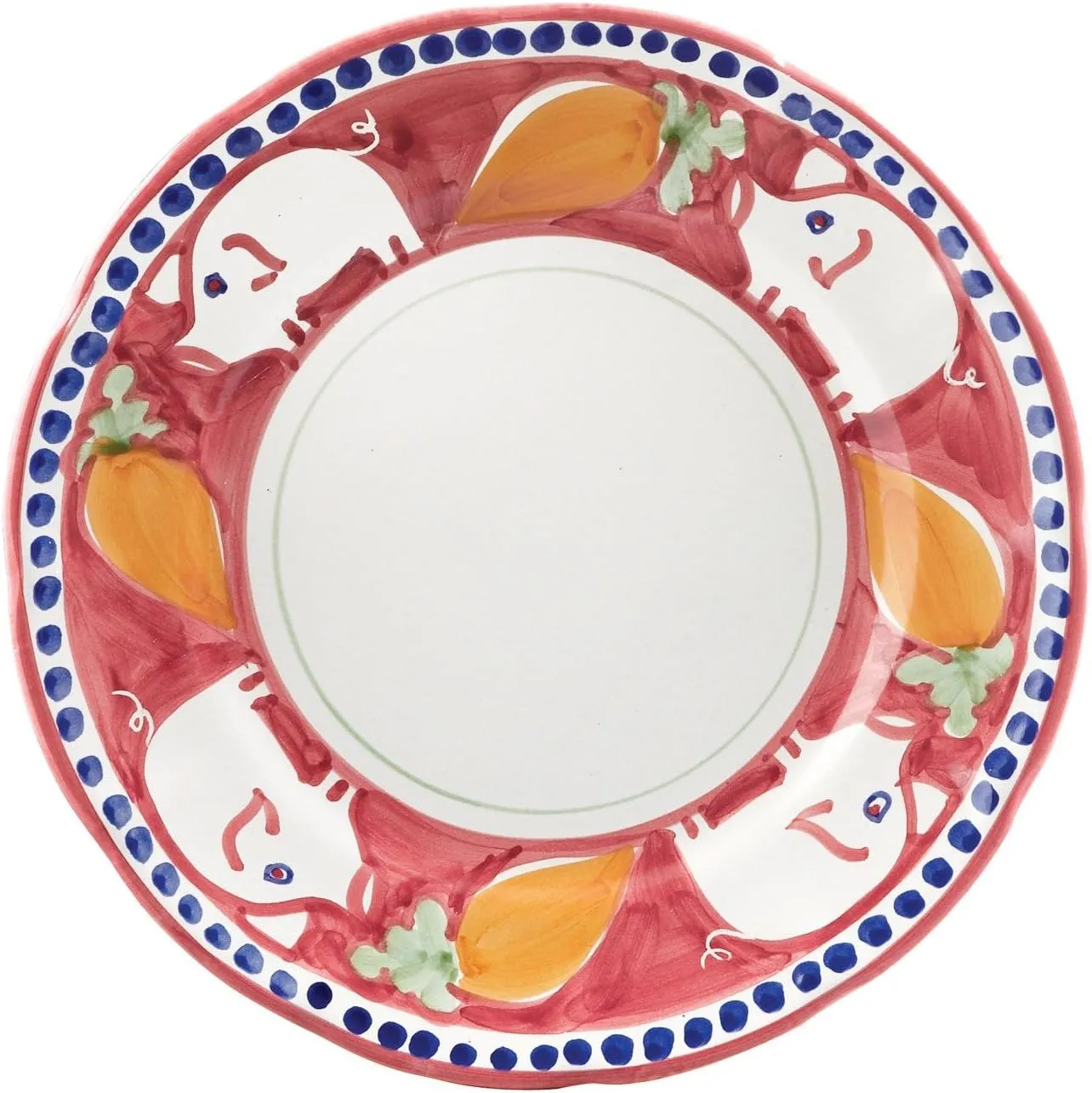 Vietri Campagna Porco Dinner Plate, Red, 10-inch Terra Cotta Handcrafted Italian Serving Dish, Everyday Dining