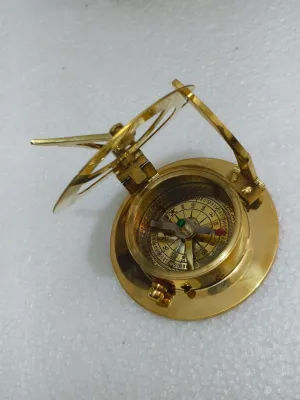 Vintage Brass Sundial Compass with Wooden Box Nautical Map Reader Lightweight Pocket Compass for Camping Traveling Hiking Tool