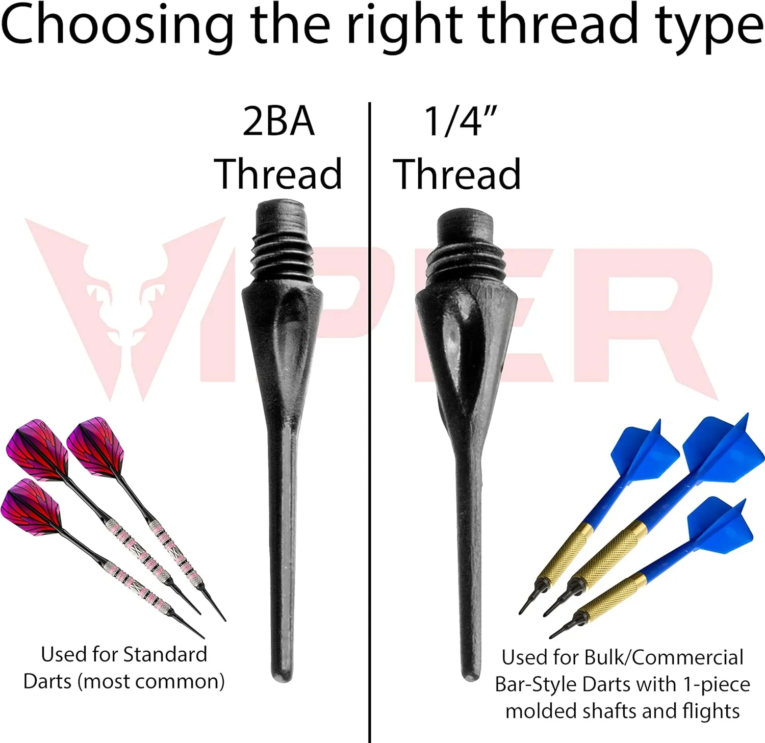 Viper Dart Accessory: Diamond 1/4" Thread Soft Tip Dart Points, Black (500 and 1000 Packs)
