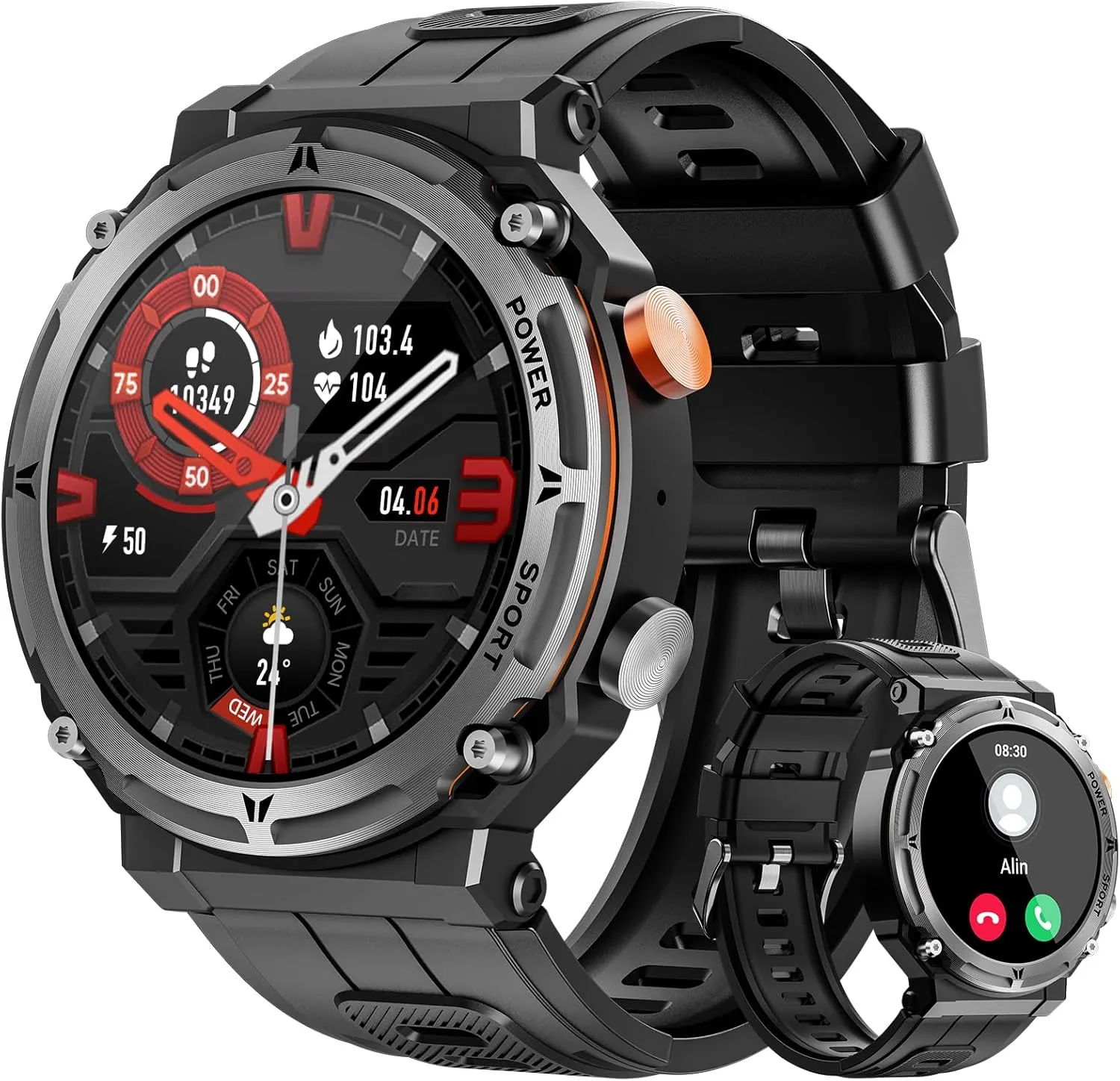 VIRAN Military Smart Watches for Men, 5ATM Waterproof Rugged Smart Watch with Bluetooth Call (Answer/Dial Call), 1.39” HD IP68 Fitness Tracker Watch with 100  Sport Modes for Android/iOS Phone Silver
