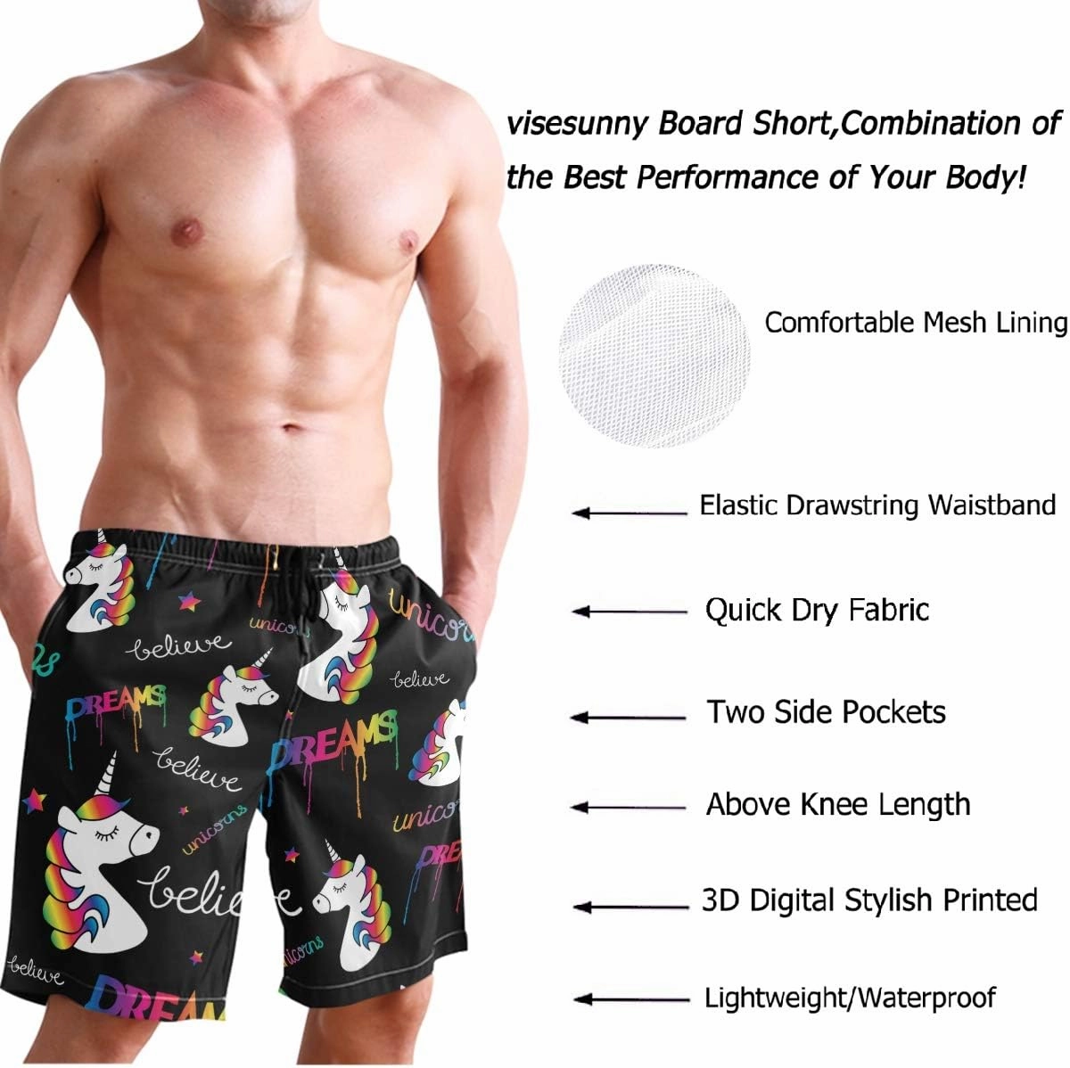 visesunny Men's Colorful Flower Print Beach Shorts Hot Summer Swim Trunks Sports Running Bathing Suits with Mesh Lining