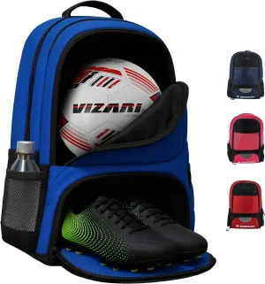 Vizari Soccer Backpack Soccer Bag | Water resistant Durable Equipment Bag for Football, Basketball, Volleyball | Cleats and Ball Compartment - Red,Blue,Pink,Black